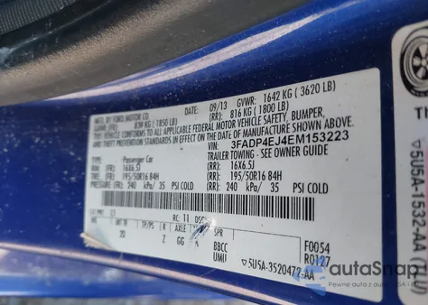 2014 Ford Fiesta Se from USA, damaged, VIN 3FADP4EJ4EM153223
